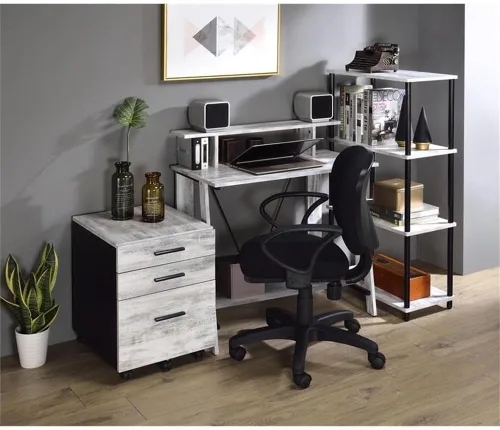 Vista 5 de Acme Nypho - Estantería rectangular con 4 estantes de madera, color blanco antiguo y negro