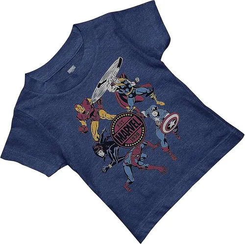Vista 4 de Marvel Camisa de cómics para niños pequeños, Spiderman, Ironman, Capitán América y Hulk, camiseta clásica retroceso