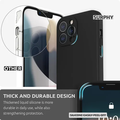 Vista 3 de SURPHY Funda compatible con iPhone 13 Pro Max con protector de pantalla, (protección de cámara + forro de microfibra suave), funda de silicona Negro