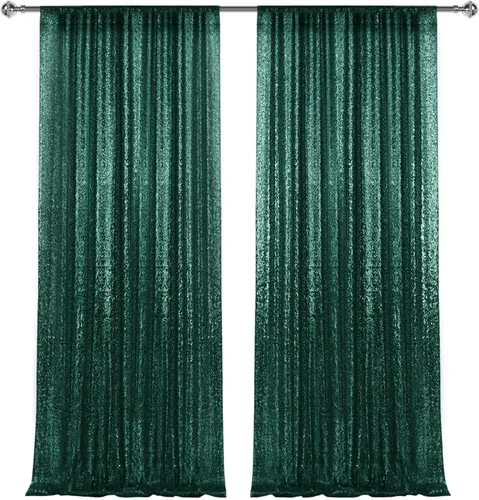 Vista 103 de 2 paneles de cortinas de fondo de lentejuelas verdes de 8 pies, cortinas de fondo de fotografía con purpurina para decoración de Navidad, boda