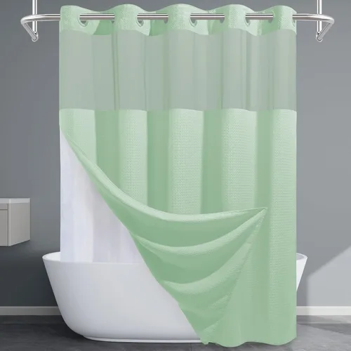 Vista 39 de EUTXL Cortina de ducha beige sin gancho con forro a presión, 230 GSM, cortinas de ducha para baño, 71 pulgadas de ancho x 74 pulgadas de alto