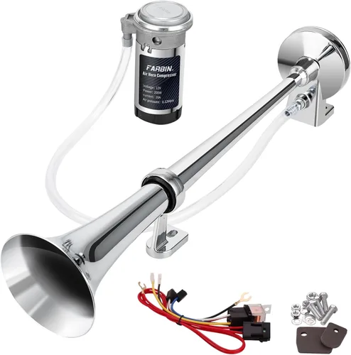 Vista 11 de FARBIN Kit de bocina de aire de 12 V, bocina de aire cromada para camión Plateado