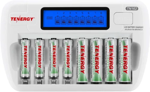 Vista 8 de Tenergy TN162 8-Bay Smart LCD cargador de batería para baterías recargables AA/AAA NiMH/NiCd