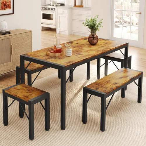 Vista 14 de Gizoon - Juego de mesa de comedor cuadrada para 2, mesa de cocina con 2 bancos, color negro