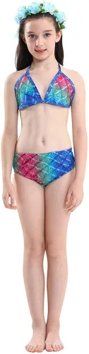 Vista 6 de Rainbow Swimmable Mermaid Tail Bikini Sets Monofin Swimware Girls Kids Cospaly Gift BlueGreen DH59