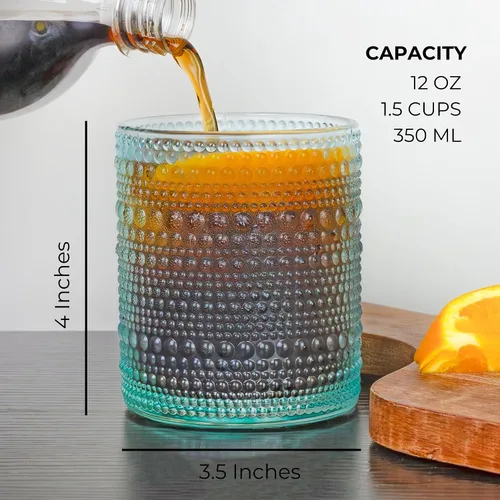 Vista 6 de Darware Hobnail - Vasos para beber (12 onzas, 6 unidades, azul); vasos de bebidas antiguos para mesa, bar, uso y tarros de velas