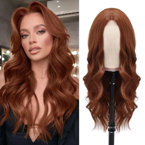 Vista 13 de Pelucas onduladas de color marrón oscuro para mujer, 26 pulgadas, parte
