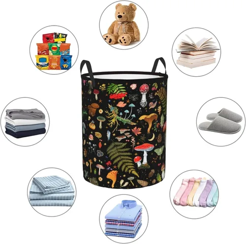 Vista 3 de Cesta de lavandería con forma de hongos, bolsa de lavandería con asas, plegable, decoración de hongos para dormitorio, cuarto de bebé