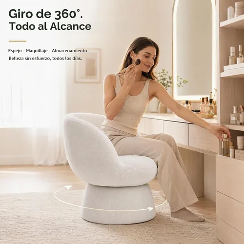Vista 5 de Silla giratoria blanca para tocador, silla de barril con blanco 02