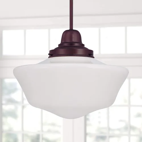 Vista 4 de Lighting - Lámpara colgante retro estilo granja de 16 pulgadas en acabado de bronce con vidrio esmerilado de leche