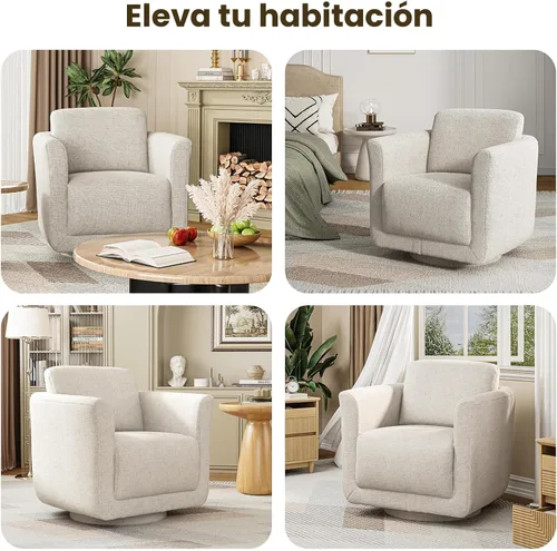 Vista 5 de Silla giratoria decorativa, silla giratoria de barril de felpilla de 360° para sala de estar, silla de rincón de lectura para dormitorio, espacios