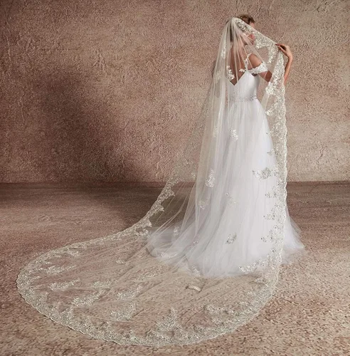 Vista 3 de EllieHouse Velo de novia de encaje bordado para mujer con peine S60