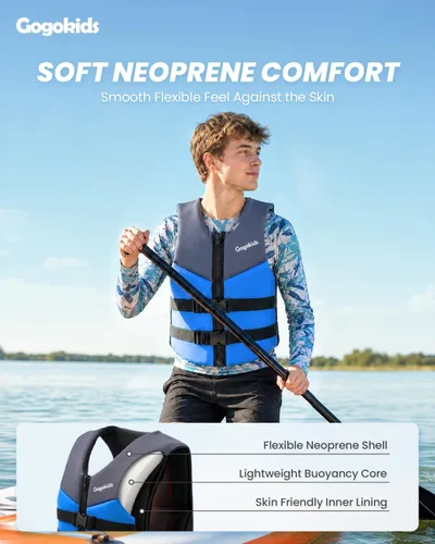 Vista 4 de Gogokids Toddler Swim Vest Pool Floaties for Kids 1-2-3-5-6-9-12 Yrs, Neoprene Swimming Jacket w/Adjustable Strap & Zip, Kids Pool Float Jacket