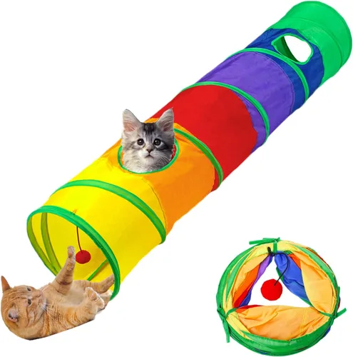 Vista 5 de Tubo y cubo para gatos, túnel emergente para gatos para interiores y exteriores, juguetes plegables de 3 vías/1 vía, color azul