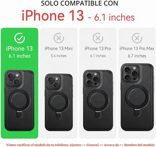 Vista 2 de Funda para iPhone 13 con soporte compatible con Magsafe de piel sintética delgada y poliuretano termoplástico duradero a prueba de caídas, soporte