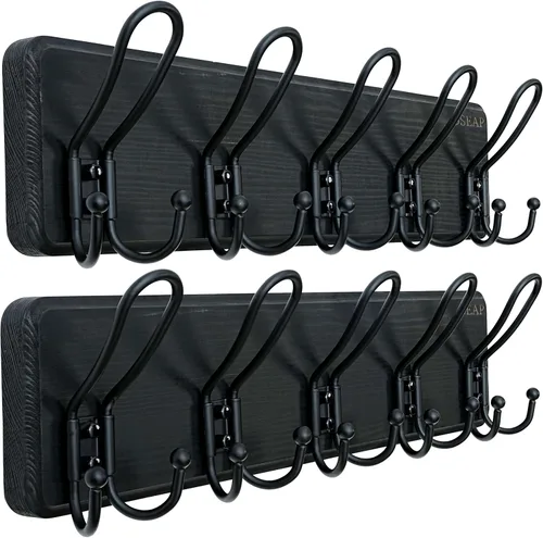 Vista 22 de Dseap Perchero para Abrigos Montado en Pared - Perchero Resistente de Estilo Granja Rural con 5 Ganchos de Alambre para Ropa, Sombrero, Chaqueta
