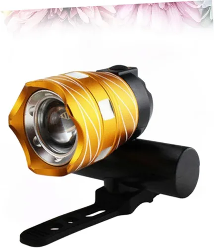 Vista 4 de Mountain Bike Headlight with Adjustable Mounts Wide Beam Battery-Powered LED Flashlight for Night Riding and Safety Compact Gold Bicycle Light for