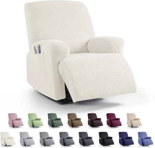 Vista 41 de KinCam Fundas para Reclinables, Fundas Elásticas para Sillas Reclinables, Fundas para Sofá Reclinable con Rayas Jacquard, Fundas Protectoras de Negro