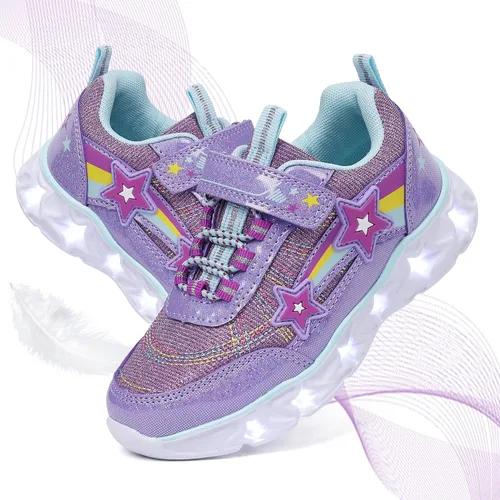 Vista 2 de SPR&JOY Zapatos con luz para niños y niñas, ligeros, transpirables, antideslizantes, tenis deportivos con luces LED intermitentes para niños pequeños
