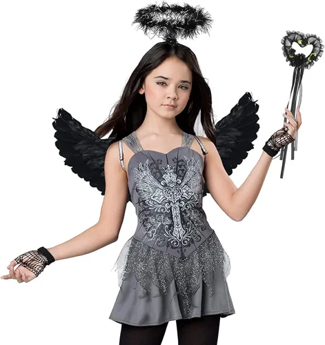 Vista 6 de Kuscul Juego de alas de ángel y halo, alas de diablo de plumas, alas de hada y varita para adultos, disfraz de Halloween, fiesta de cosplay