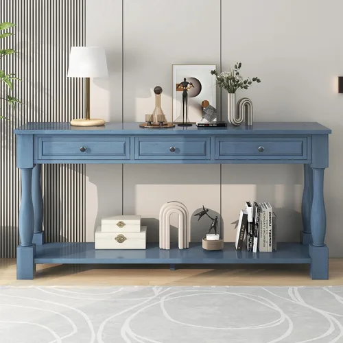 Vista 35 de Quarte Elegante mesa consola con tres cajones de almacenamiento, mesa de sofá extra larga para entrada, pasillo, sala de estar, vestíbulo, pasillo