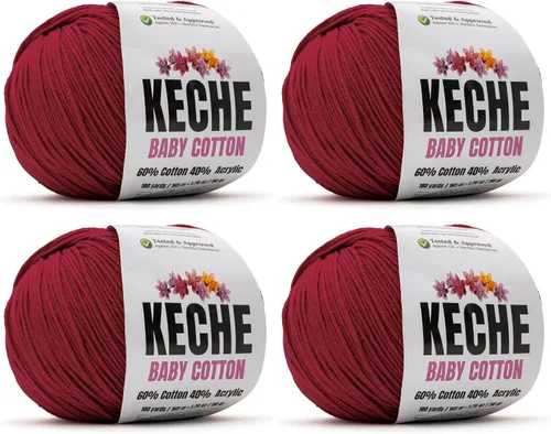 Vista 109 de Keche Hilo de Algodón, 60% Algodón 40% Hilo Acrílico, Hilo de Algodón Suave para Crochet y Tejer, Hilo Amigurumi 1 Madeja/Bola 1.76 Oz (50g) / 180