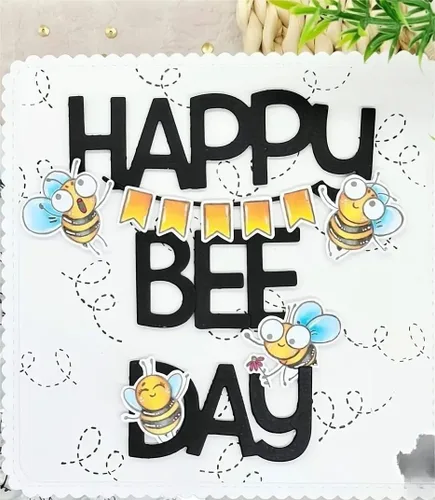 Vista 7 de Happy Bee Day - Juego de sellos y troqueles para hacer tarjetas, sellos transparentes y troqueles de corte de metal para álbumes de recortes