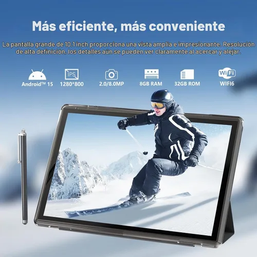 Vista 2 de Tableta de 10 pulgadas Android 15 con funda, 6GB RAM+32GB ROM+1024GB expansión, batería de 6000mah, cámara dual 2MP+8MP WiFi-6, pantalla táctil IPS