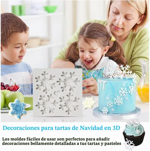 Vista 5 de Molde de silicona para fondant con temática navideña 3D, moldes para tartas de azúcar de copo de nieve, molde de decoración de pastel de chocolate