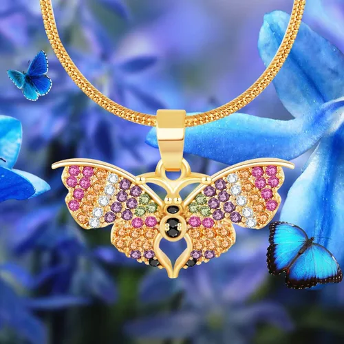 Vista 5 de BZEBI - Collares de mariposa para mujeres y niñas, delicados, chapados en oro de 14 quilates, circonita cúbica, joyería de Navidad, día de Acción