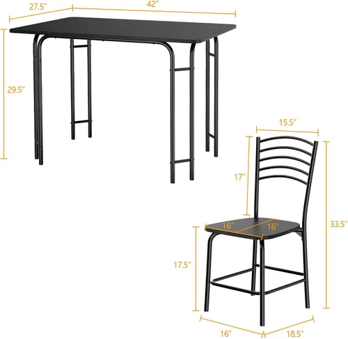 Vista 9 de Giantex Juego de mesa y sillas de cocina para 4, juego de comedor de 5 piezas con marco de metal, mesa rectangular que ahorra espacio para comedor