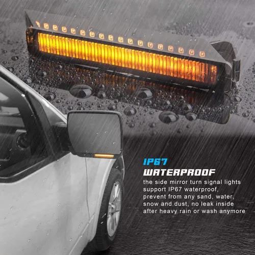 Vista 3 de Luces LED ámbar, luces intermitentes de espejo lateral secuencial con lámparas de lente ahumada compatibles con Ford 2009-2014 F-150, Expedition