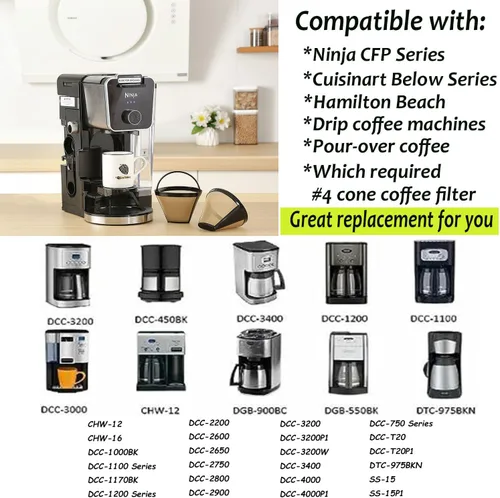 Vista 2 de Filtros de café reutilizables de cono #4 de cesta de repuesto para máquinas de café Cuisinart (2 filtros reutilizables)