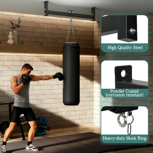Vista 6 de Percha para saco de boxeo de techo con rodillo, colgador de bolsa pesada, alta capacidad de carga, montaje en techo de pared, ahorro de espacio, 42