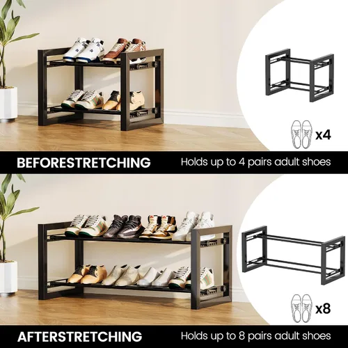 Vista 6 de Homeiju Zapatero expandible, estante de zapatos de metal de 2 niveles, soporte ajustable para zapatos, botas, tacones, organizador de zapatos de pie