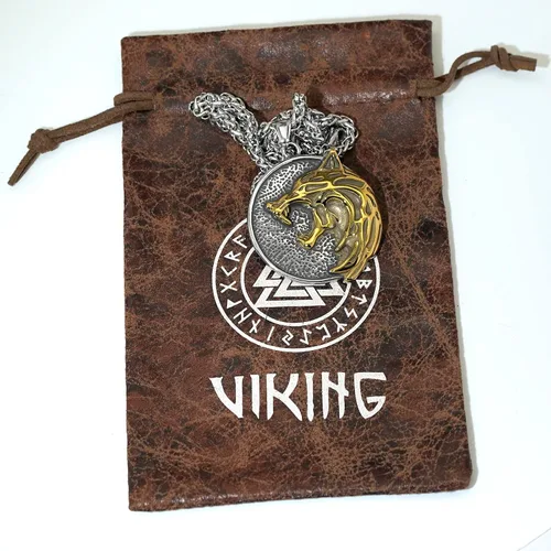 Vista 6 de GuoShuang Collar de lobo vikingo eslavo para hombre, joyería de medallón de acero inoxidable de regalo, Acero inoxidable, No es una piedra preciosa