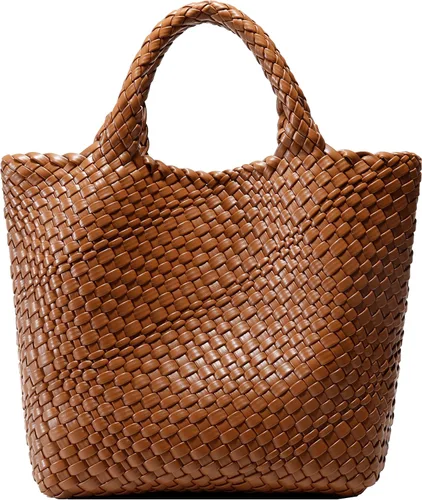 Vista 7 de Bolso tejido para mujer, bolso tote de cuero vegano grande para verano, playa, viaje, bolso de mano y cartera retro hecho a mano, bolso de hombro
