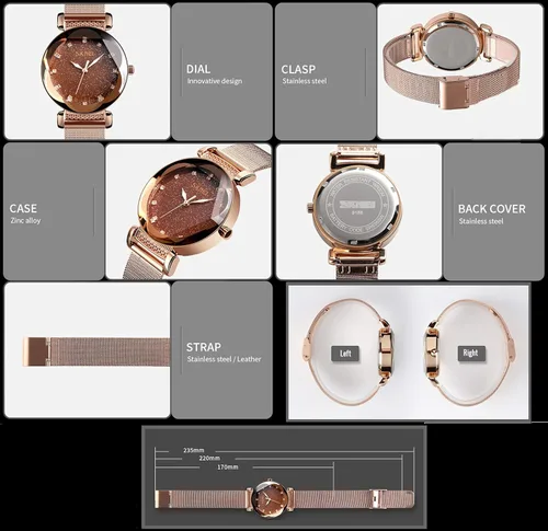 Vista 5 de GOSASA Reloj de pulsera de cuarzo para mujer, estilo simple, impermeable, correa de acero