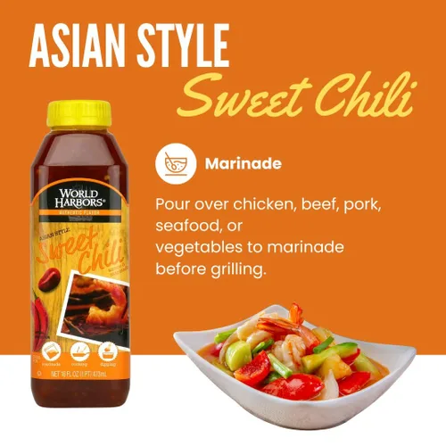 Vista 4 de World Harbors Salsa de chile dulce y adobo - Salsa de chile dulce tailandés, ideal para alitas de pollo, mariscos, carnes a la parrilla, ensaladas