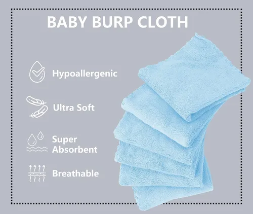 Vista 2 de Paquete de 8 paños grandes para eructos para bebé, 20 x 10 pulgadas, paños para eructos ultra absorbentes, paños de mano, toalla para recién nacido