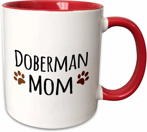 Vista 9 de 3dRose Doberman Pinscher Mom-Doggie by Breed-Brown Muddy Paw Prints - Taza de 11 onzas, color negro