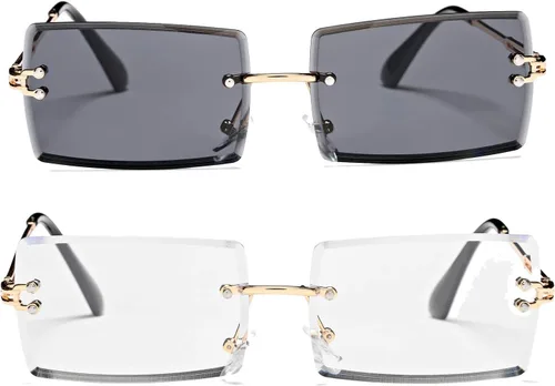 Vista 39 de Gafas de sol rectangulares para hombres/mujeres, gafas de sol pequeñas sin montura cuadrada