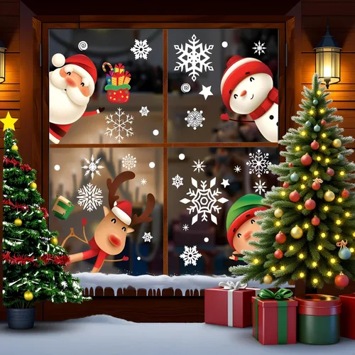 Vista 9 de 115 PCS Calcomanías Adhesivas de Copos de Nieve Navideños para Ventanas de Vidrio, Calcomanías de Navidad Decoraciones Navideñas de Copos de Nieve