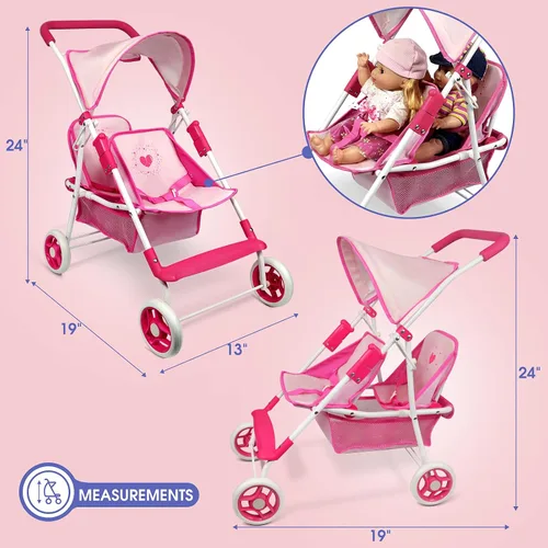 Vista 2 de Colección de muñecas Anivia, cochecito de muñeca con diseño de corazón, regalos para niños pequeños y niñas, cochecito de muñeca plegable