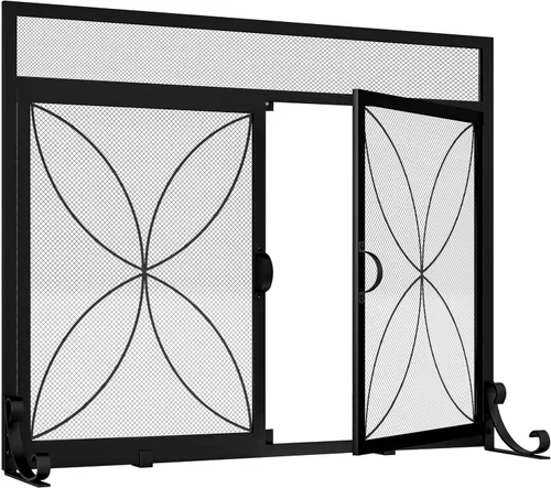 Vista 9 de Fire Beauty Pantalla de chimenea con puertas magnéticas, pantalla de metal grande para el hogar, protector de chispas, incendios de horno de metal