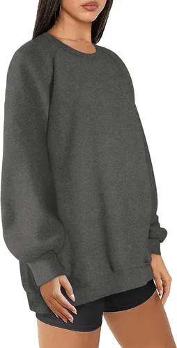 Vista 2 de OFEEFAN Sudadera de gran tamaño para mujer, de forro polar, manga larga, cuello redondo, casual, ropa de otoño 2023
