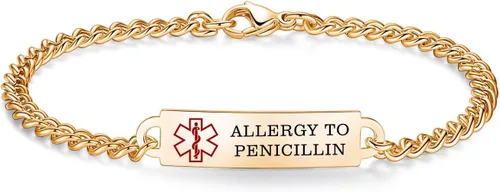 Vista 46 de Pulseras de identificación de alerta médica de 6.5 "-8.5" para mujeres, pulseras de emergencia médica de acero inoxidable, grabado gratuito