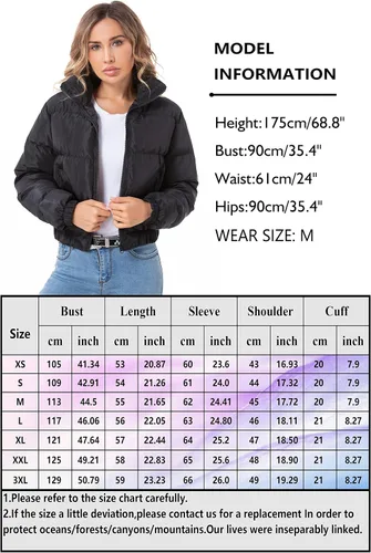Vista 7 de Chaqueta acolchada para mujer, casual, manga larga, chaqueta bomber con cremallera completa, abrigo de invierno acolchado