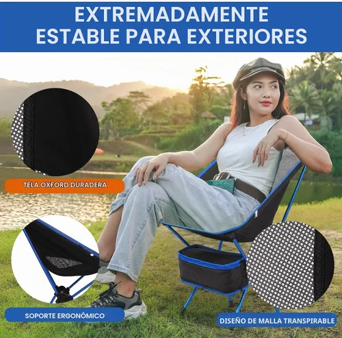 Vista 4 de Silla de camping ultraligera, silla de camping portátil plegable con malla de nailon transpirable, diseño compacto y bolsa de transporte