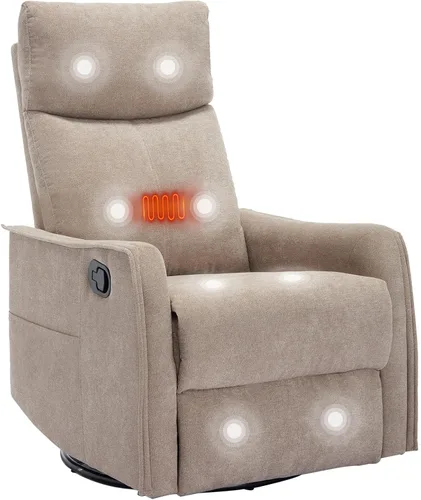 Vista 10 de PELUMY Silla Reclinable Mecedora Giratoria 360 para Adultos, Silla Mecedora de Guardería con Calor y Masaje, Silla Reclinable Deslizante para Beige